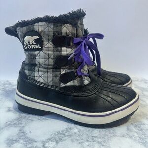 Sorel Tivoli II Leather plaid Black/Purple Waterproof Winter Snow Boots Size 6